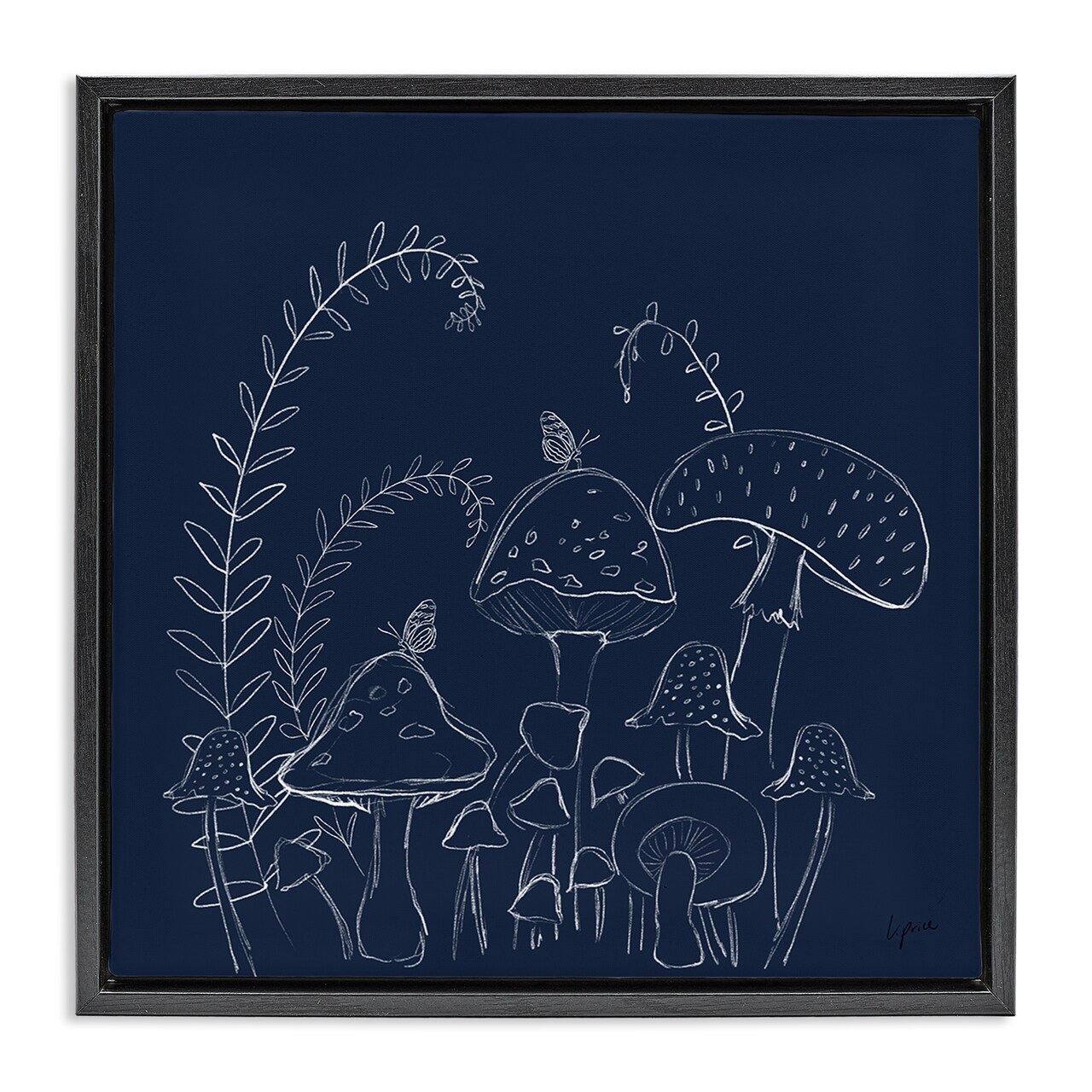 Stupell Industries Happy Mushroom Garden Framed Floater Canvas Wall Art Design by Lucille Price